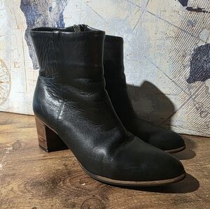 Poppy Barley Women's Black Leather Block Heel Ankle Boots